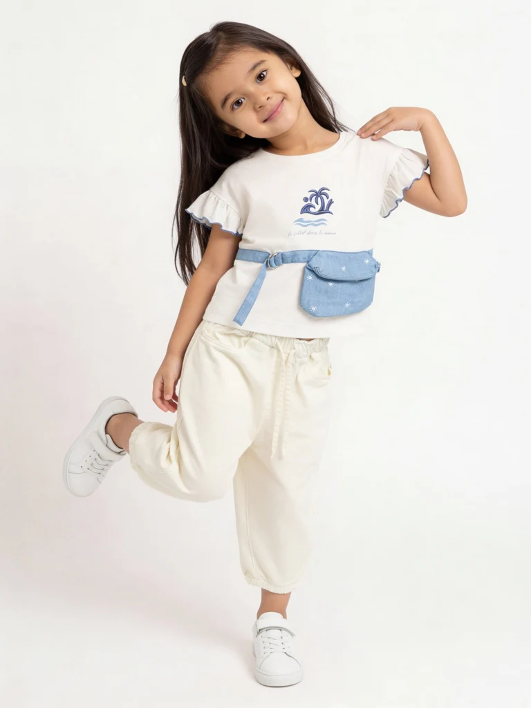 HOP Kids Girls Off-White High-Rise Relaxed-Fit Jeans