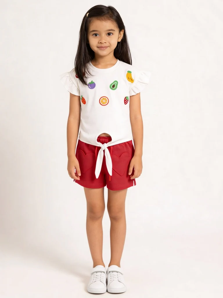 HOP Kids Girls White Embroidered Tie-Up Cotton Top