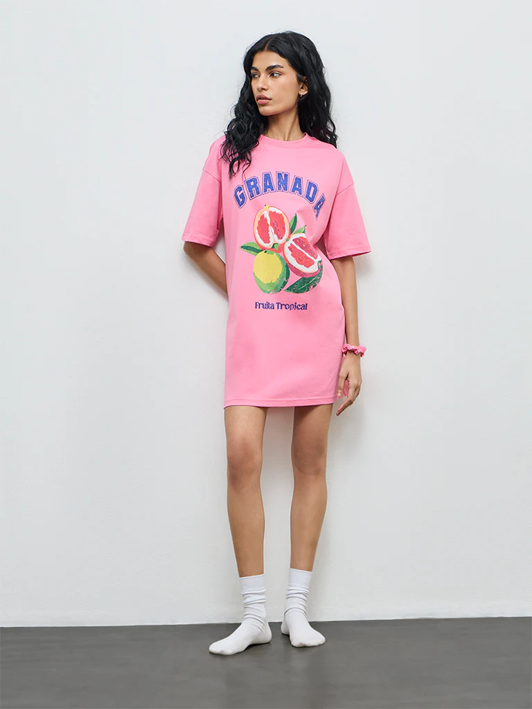 Superstar Pink Graphic Design Cotton T-Shirt Dress